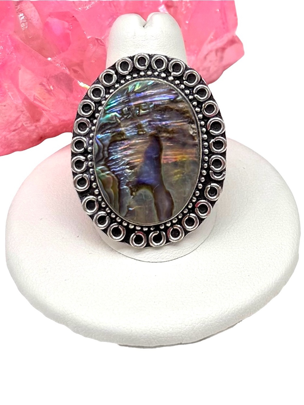 Abalone Shell Ring Size 9 925 Sterling Silver Overlay